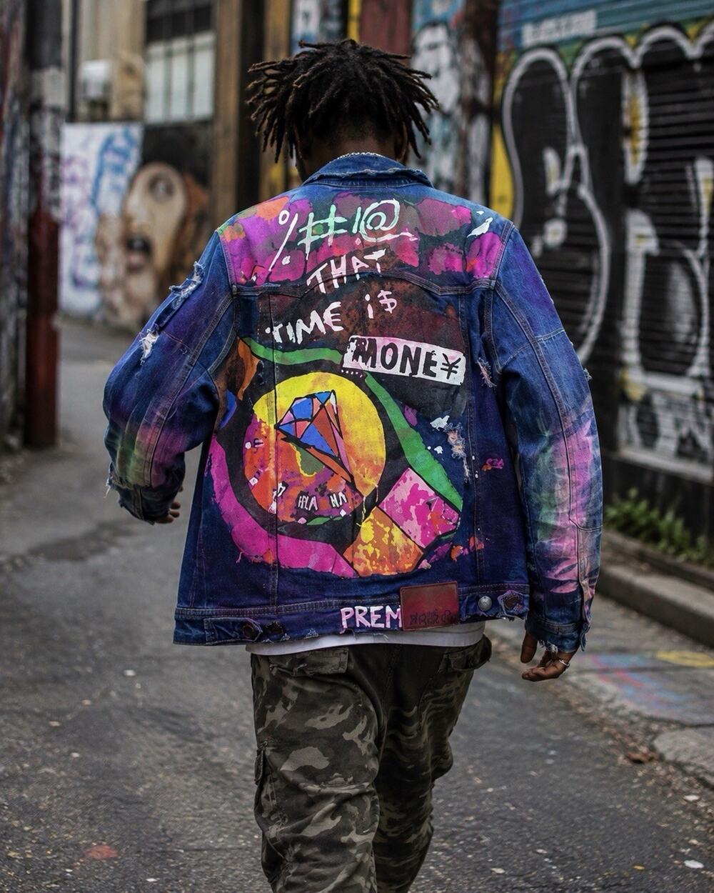 PREME Mens L Time Is Money Graffiti Denim Jacket Streetwear